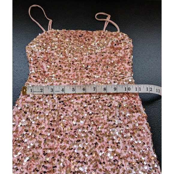 Selfie Leslie Atlanta Square Neckline Sequin Dress Blush Party Size XS - Picture 12 of 16